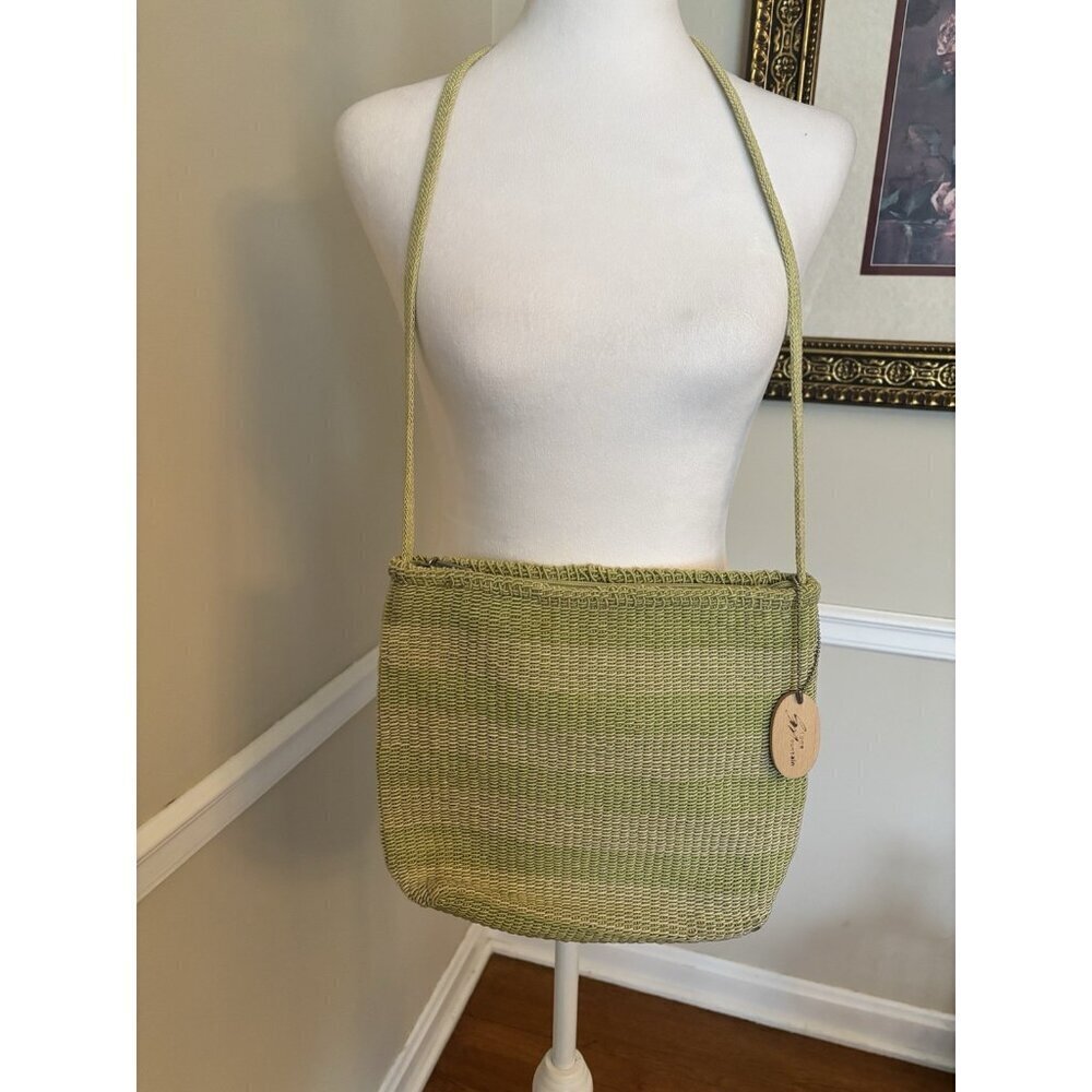 Stone Mountain Womens Green Stripe Woven Handbag Purse